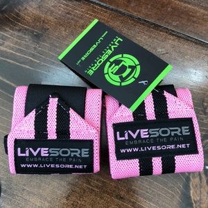 Livesore hot pink & black Velcro wrist wraps